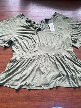 Torrid Olive Green Pointelle Rib V-Neck Babydoll Top Plus Size 4X